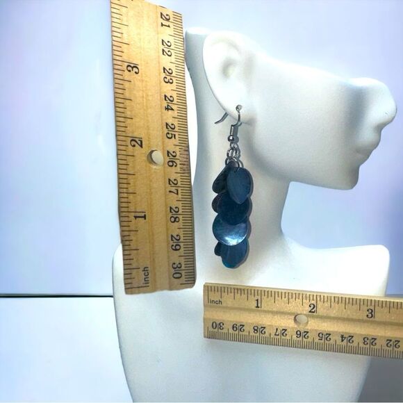 Vintage l Seashell Dangle Earrings l 3” l Blue/Orange l Hook l EUC - Picture 6 of 12